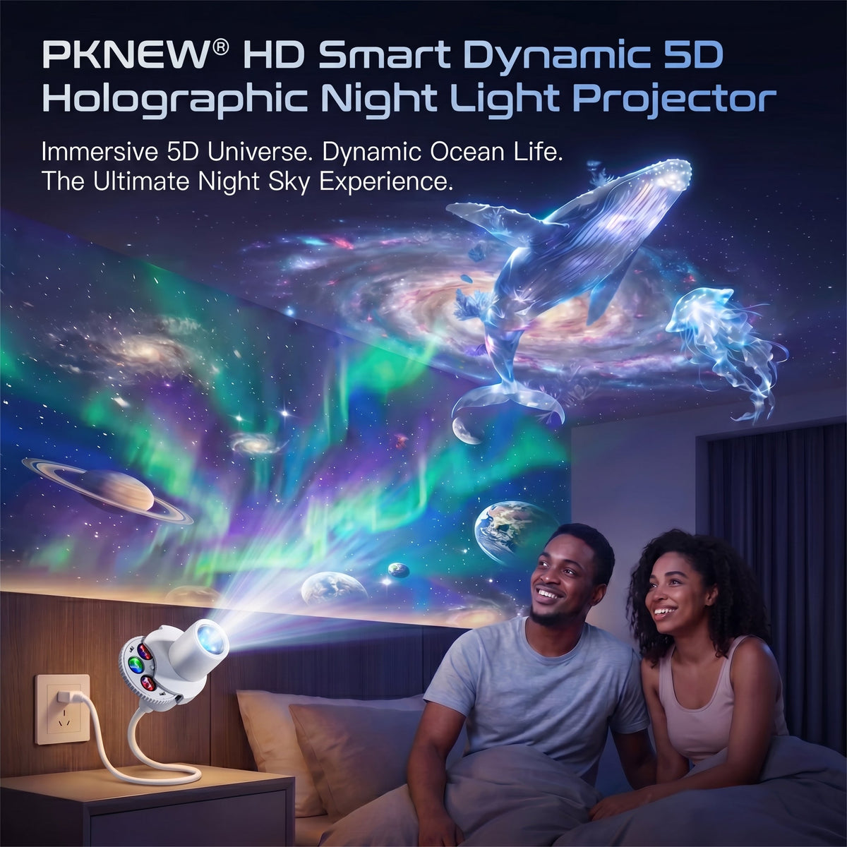 💥PKNEW® NEXT-GEN SMART PROJECTION HD Smart Dynamic 5D Holographic Night Light Projector💎