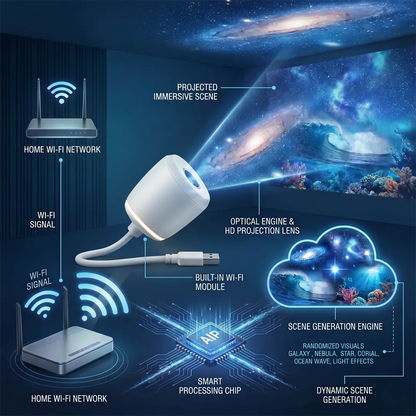 💥PKNEW® NEXT-GEN SMART PROJECTION HD Smart Dynamic 5D Holographic Night Light Projector💎