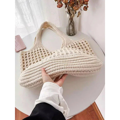 Handmade Crochet Mesh Tote Bag – Lightweight & Eco-Friendly Beach Shoulder Bag, Boho Style, Reusable Shopping Bag for Women, Summer Vacation & Daily Use