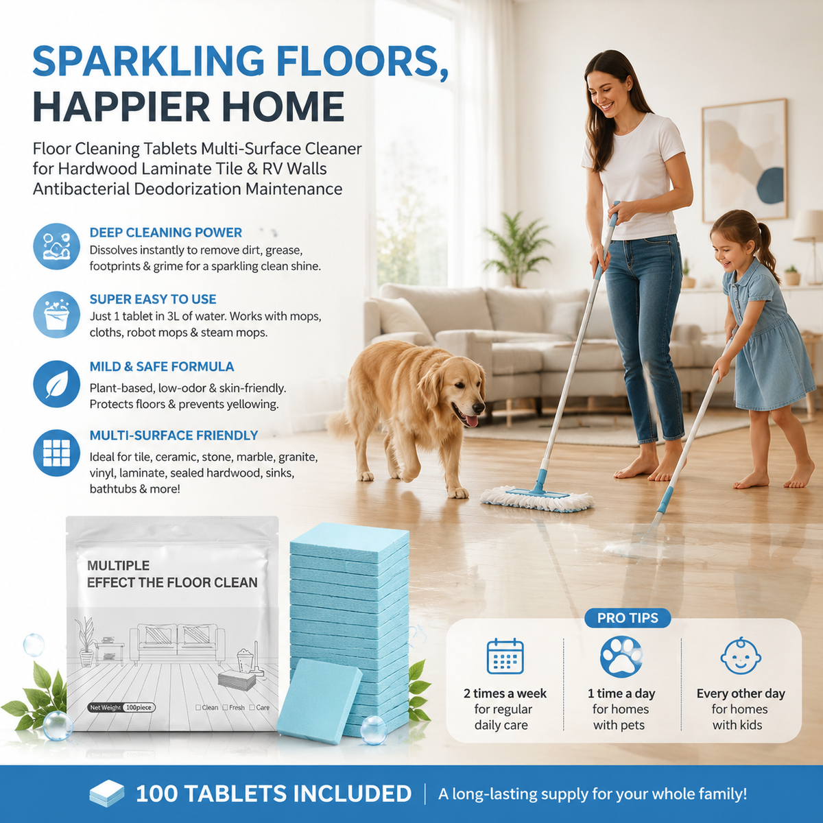 PKNEW® 🔥Floor Cleaning Tablets Multi-Surface Cleaner for Hardwood Laminate Tile & RV Walls Antibacterial Deodorization Maintenance