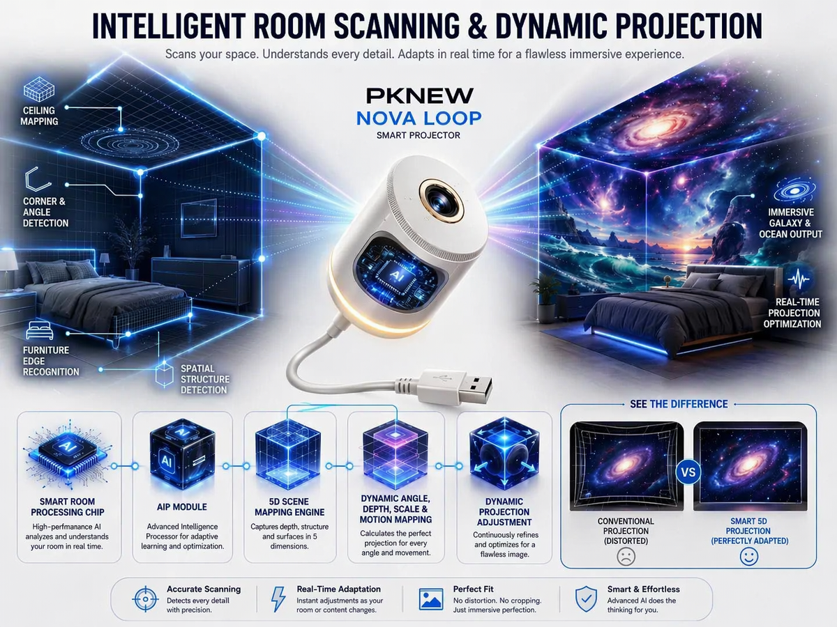 💥PKNEW® NEXT-GEN SMART PROJECTION HD Smart Dynamic 5D Holographic Night Light Projector💎